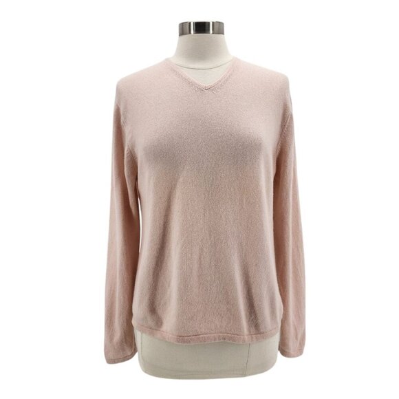 Vintage Valerie Stevens Two Ply Cashmere Pink V-Neck Knit Sweater Womens Large - Picture 1 of 11